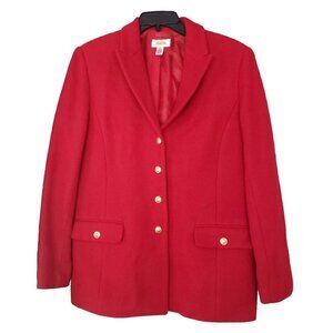 Vintage Y2K Talbots Red Berkshire Wool Coat Gold Button & Pockets Womens Size 14